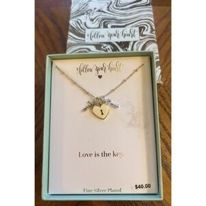 Follow Your Heart Fine Solver Plated Necklace "Love Is The Key" New